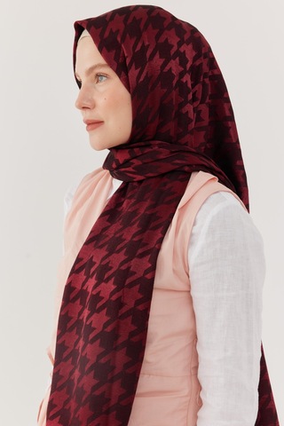 Mirsoy Scarf Kazayağı Desen Parlak Jakar Şal - Bordo Bordo