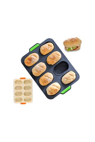 8 Oval Baget Kek Kalıbı Çerçeveli Fransız Dıy Çörek Kalıbı Yapışm Siyah