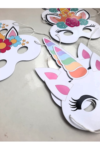 6 Adet Unicorn Tek Boynuzlu At Konsept Kağıt Parti Maskesi Unicorn Doğum Günü Süsü