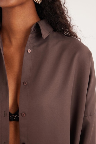 Tudors Kadın Oversize Rahat Kesim Spor Yaka Uzun Kollu Basic Düz Kahverengi Gömlek-36879 Kahverengi