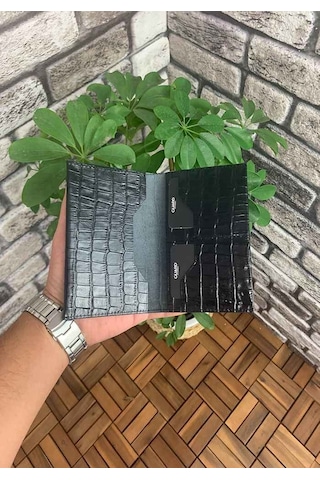 Guard Croco Baskılı Siyah Hakiki Deri Pasaport Kılıfı Erkek / Kadın P5249 Siyah