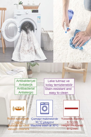 Modern Çerçeve Desenli Dijital Baskılı Kaymaz Taban Yıkanabilir Salon Halısı Oturma Odası Halısı Yolluk Yeşil