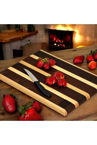 Kaf Ahşap Dişbudak Siyah-beyaz Edge Grain Kesme Tahtası Medium