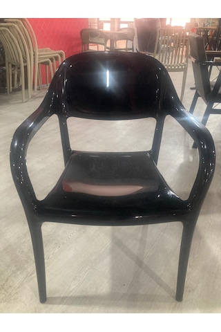 Siyah Parlak Renk Bahçe Plastik Sandalye 4 Adet Paket