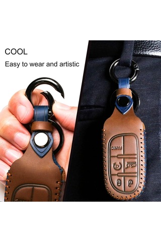 Maiyame Ford Fusion, Explorer, F-150 Raptor Ve Diğer Modeller İçin 5 Tuşlu Akıllı Anahtar Koruması - Crazy Horse Deri, 360 Tam Kaplama, Mavi