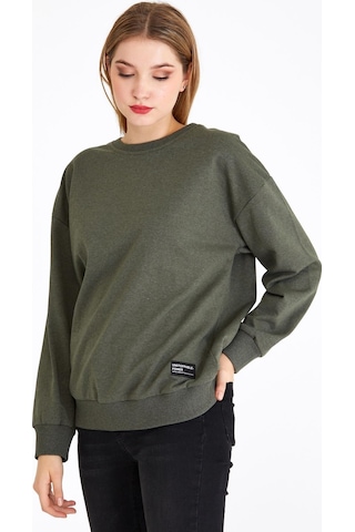 Comeor Kadın Haki Basic Bisiklet Yaka Regular Fit Rahat Sweatshirt 001