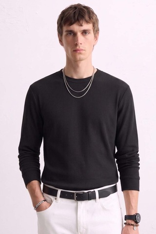 Barrels And Oıl Erkek Bisiklet Yaka İnterlok Sweatshirt - Siyah Siyah