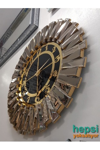 Güneş Bronze Black Altın Siyah 85 Cm Dekoratif Aynalı Duvar Saati
