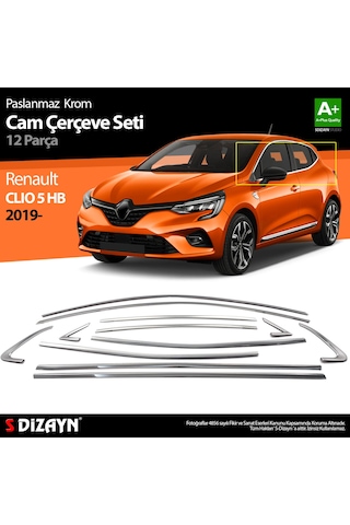 S-Dizayn Renault Clio 5 Krom Cam Çerçevesi 12 Prç. 2019 ve Üzeri
