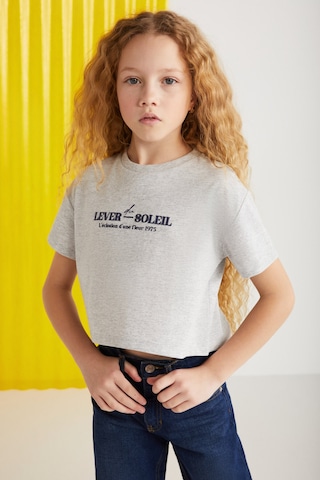 Grimelange Agate-grm24025 100% Pamuk Baskılı Kısa Kollu Kız Çocuk T-shirt Grimelanj T-shirt Gri Melanj