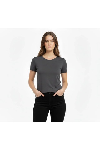 Efnaz Style T-shirt Bisiklet Yaka Slim Fit Likralı Tişört Günlük Basic Body - Füme