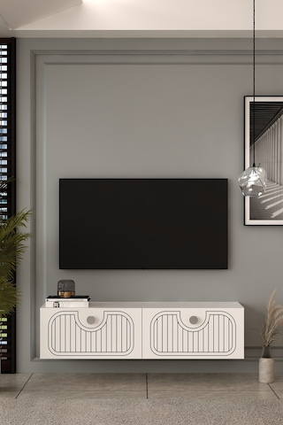 120dhdtda3bg Hera Lazer Desenli Duvara Monte Tv Sehpası Beyaz-gümüş