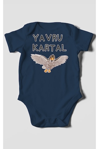 Yavru Kartal Baskılı Bebek Zıbını Çıtçıtlı Body %100 Pamuk Kısa Kol Lacivert