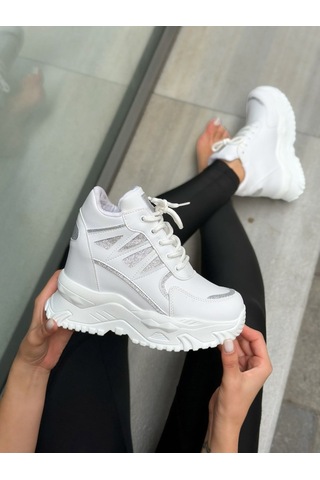 Erva'nın Butiği Beyaz Cilt Celly Gizli Topuk Dolgu Topuk 7 Cm Boy Uzatan Sneakers-6429
