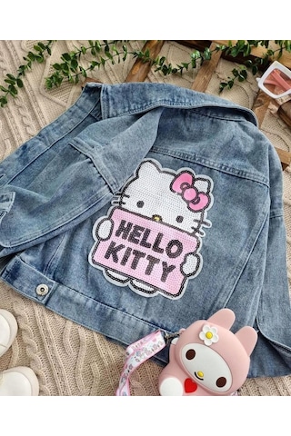 Berfonzo Kids Kız Çocuk Hello Kitti Kot Ceket Mavi