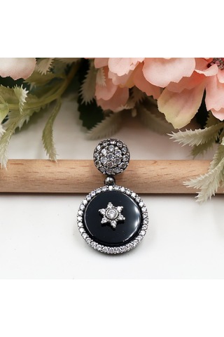 Zirkon Taşlı Oniks Taş Üzerinde Yıldız Set Rose Gold - Gümüş