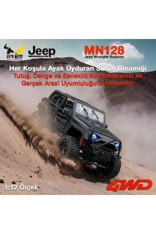 Mn Model Mn128 1/12 Jeep Wrangler Rubicon 4wd Rc Model Crawler Offroad Truck Uzaktan Kumandalı Araba Rtr Siyah+dahili Işık Seti Mn-128 7600000036349
