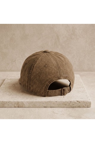 Bk Gift Kişiye Özel Harf Nakışlı Vintage Kahverengi Beyzbol Şapkası Unisex Eskitme Kumaş Metal Tokalı