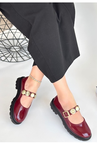Roof Atelier Kadın Bordo Rugan Bilekten Tokalı Loafer Ayakkabı - Okira Çok Renkli