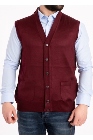 Nacar Store Erkek Bordo Ince Yün Triko Örgü Yelek