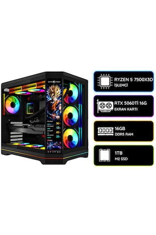 Ramtech Bilgisayar RMT-N11F-07 R5-7500X3D RTX 5060Ti 16G 16 GB 1 TB SSD Free Dos Masaüstü Oyuncu Bilgisayarı