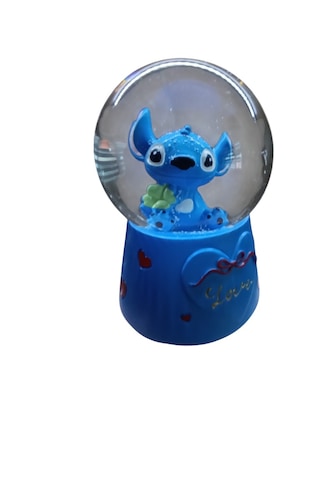 Stitch Müzikli Işıklı Püskürtmeli -10cm-8cm -mavi Renk Kar Küre