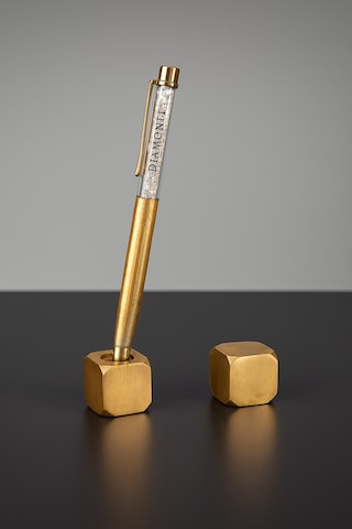 Som Pirinç Kare 24x24 Mm Kalem Tutucu Ve Kağıt Ağırlığı Şık Masaüstü Aksesuarı Gold