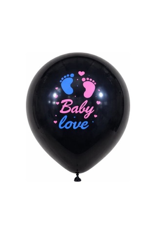 Pembe Konfetili Siyah Latex Cinsiyet Balonu Baby Love Baskılı Çok Renkli