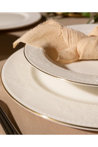 Madame Coco Relief 24 Parça Yemek Takımı Beyaz - Gold