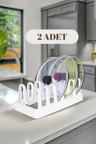 Rotanev 2 Adet 6 Bölmeli Tencere Kapağı Organizeri - Dolap İçi Düzenleyici Kapak Düzenleyicisi Beyaz