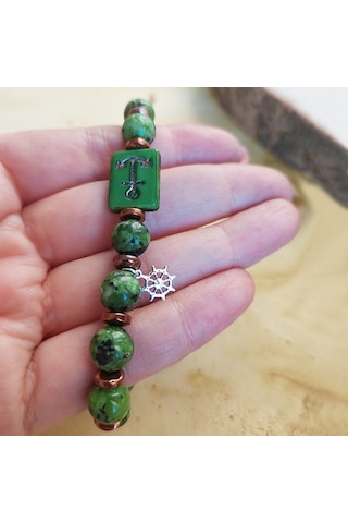 Vaoov 925 Ayar Gümüş Jade Ve Hematit Taşlı Çapa Erkek Bileklik (527590329)