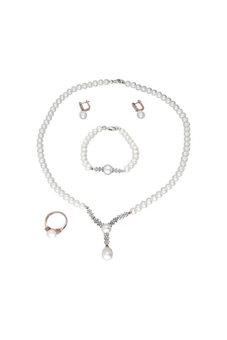 Chavin Inci Rose Gümüş Kolye Küpe Bileklik Yüzük Takım Set Ds43