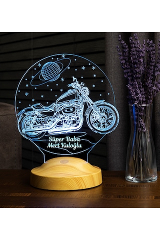 Babalar Günü Hediyesi, Süper Baba, Chopper Motorsiklet, Motor Hayranı Babaya Hediye 3 Boyutlu, 3D Led Lamba