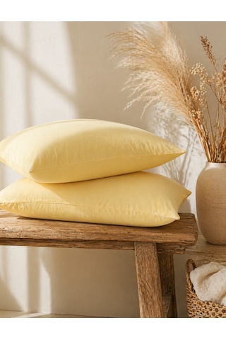 50x70 Cm Renkli Yastık Kılıfı 2 Li Set Yumuşak Dokulu Pamuklu Kumaş, Solmaz Canlı Renkler, Standart Ölçü Yastık Kılıfı Sarı