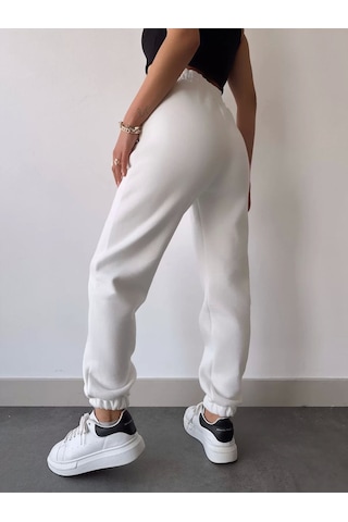 Üç İplik Basic Lastikli Eşofman Pantolon - Beyaz Gri
