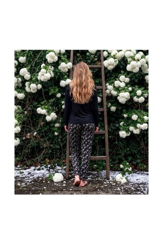 Pijamoni Kadın Sofya Kumaş Bisiklet Yaka Pijama Takımı Siyah