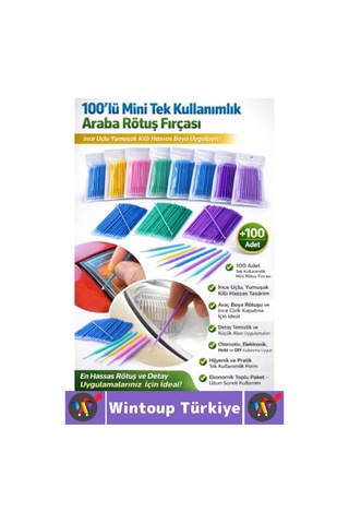 İnce Uç Yumuşak Kıl Boya Çizik Kapama Temizlik Mini Tek Kullanımlık Esnek Araba Rötuş Fırçası 100'lü