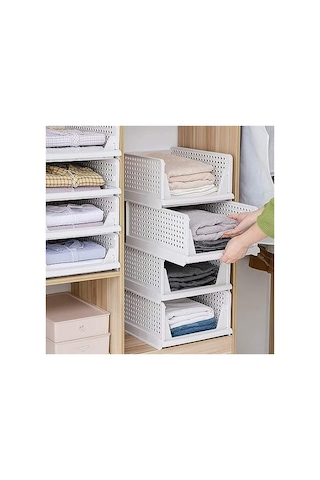 Raylı Elbise Dolap İçi Organizer, 3'lü Set İle Üst Üste Dizilebilir Tasarım Açık Bej