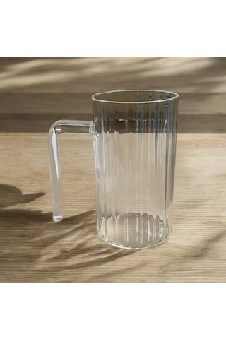 Kulplu Çizgli Desenli Cam Bardak - Kahve Meşrubat Bardağı 350 Ml Şeffaf