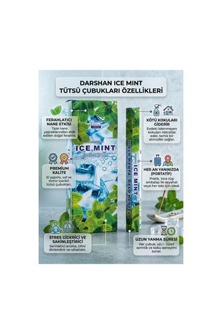 Darshan Ice Mint Buz Nane Aromalı Çubuk Tütsü 20 Adet Çubuk - Ferahlatıcı Etki