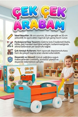 Çek Çek Arabam 4 Tekerli Katlanabilir Taşıma Ve Depolama Amaçlı Kullanılabilir Oyuncak Turuncu Araba