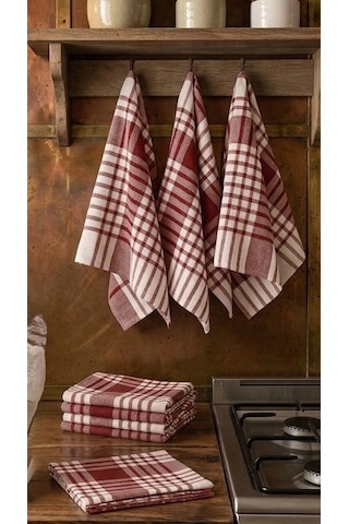 Leke Bırakmayan Yüksek Emici 10'lu Pamuk Mutfak Kurulama Bezi & Peçetesi 50x70 Cm - Bordo Çok Renkli