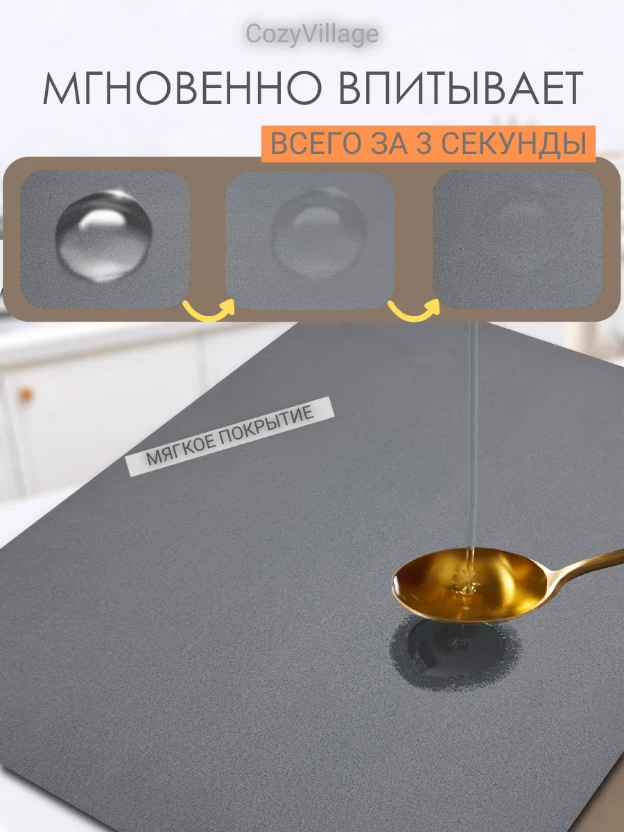 Cozy Village 40x30cm Emici Bulaşık Kurutma Paspası 246010717 Açık Gri