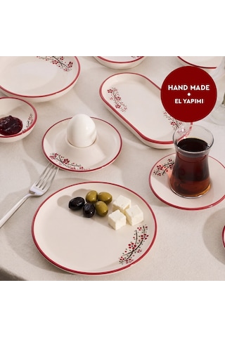 Aryıldız Rosella Kırmızı 6 Kişilik 36 Parça Seramik Kahvaltı Takımı Çok Renkli