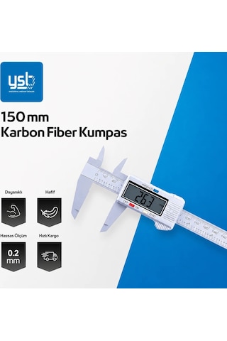 150 Mm Karbon Fiber Dijital Kumpas - Gümüş - Pil + Yedek Pil Dahil