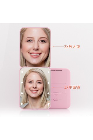 Wezone Led Işıklı 8 Led'li Elden Taşınabilir Katlanabilir Makyaj Aynası, 2x Büyütme Özelliği, Pilli, Pembe Hediyelik Ayna