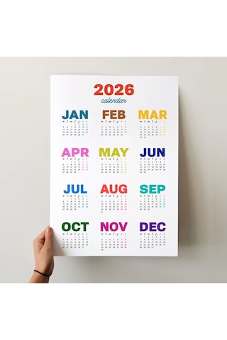 2027 Rengarenk Duvar Takvimi Canlı Renkli Modern Yıllık Takvim