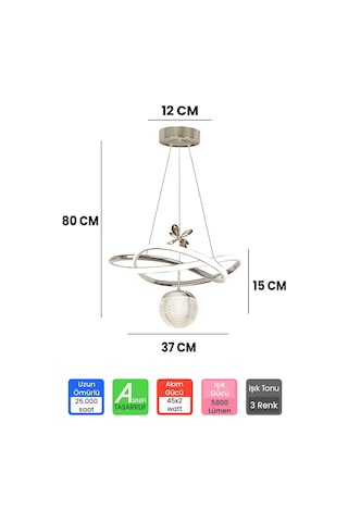 Ransom 3 Renk Toplu Kumandalı Krom Gümüş Dimmerli Led Avize Büyük Yıldız Ledli Avize Gri