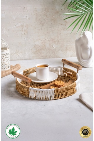 Yuvarlak Hasır Tepsi - Çift Renkli - 25 Cm Kahverengi