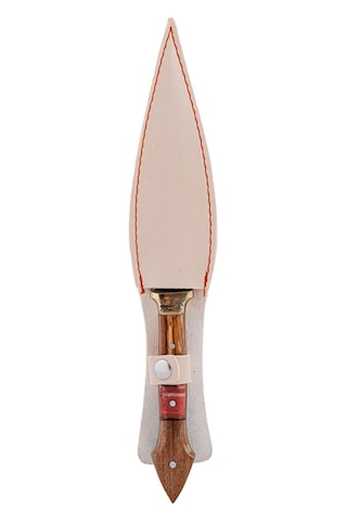 Çift Ağızlı Çerkez Bıçağı - Deri Kılıflı - Epoksi Sap - Büyük - Kırmızı Çok Renkli